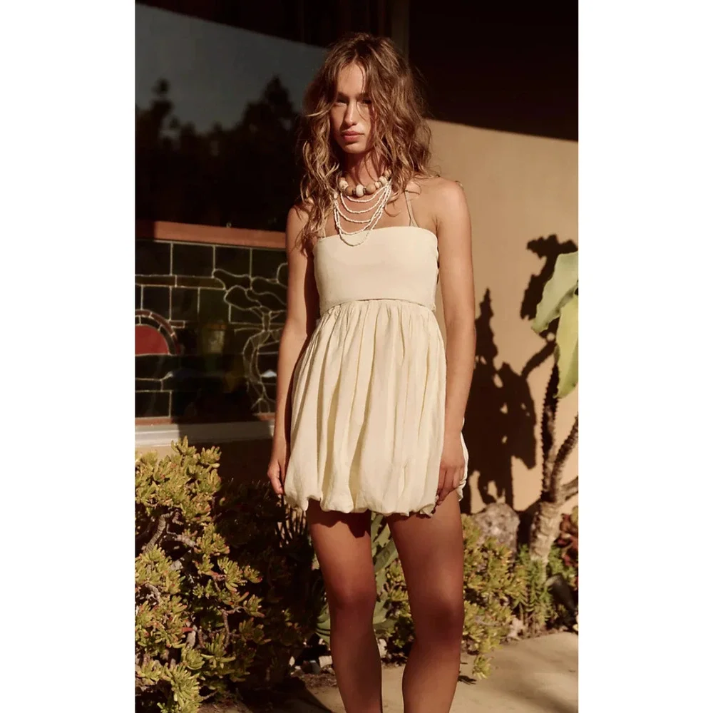FREE PEOPLE FREE-EST YELLOW ASIA CONVERTIBLE MIDI SKIRT STRAPLESS MINI DRESS M